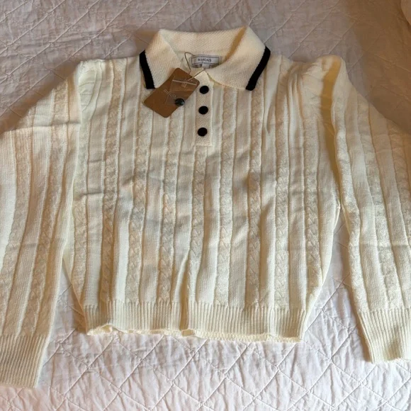 RIHOAS Cream Cable Knit Sweater with Black Trim - Picture 1 of 5